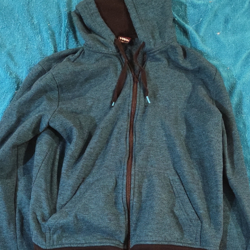 Hawk Teal and Black Zip-Up Hoodie